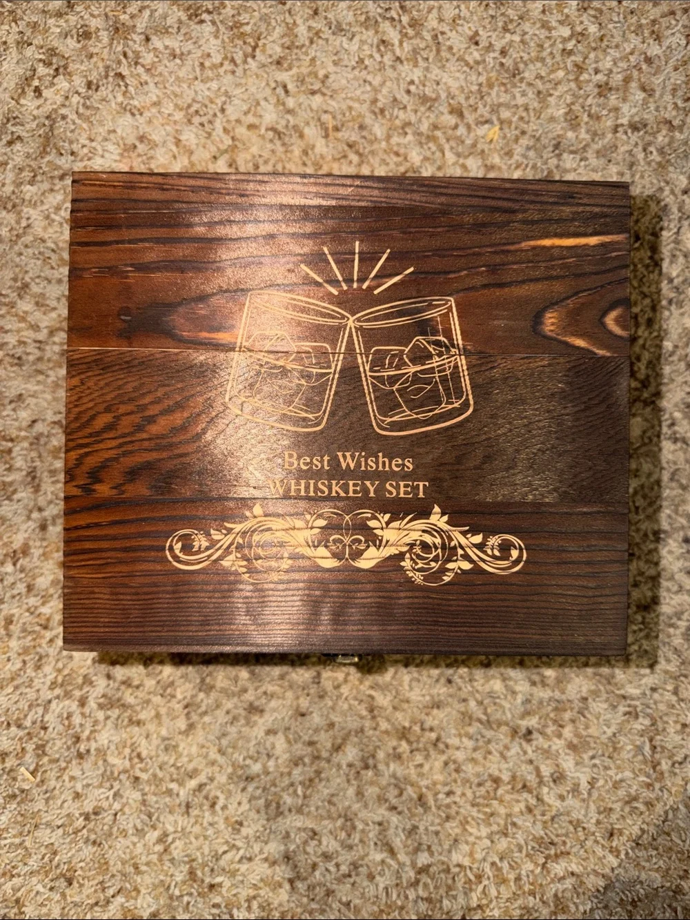 Best Wishes Whiskey Set - Dark Wood Gift Box Reusable Bar Accessories-Whiskey